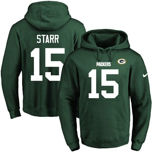 Nike Packers #15 Bart Starr Green Name & Number Pullover NFL Hoodie - Click Image to Close